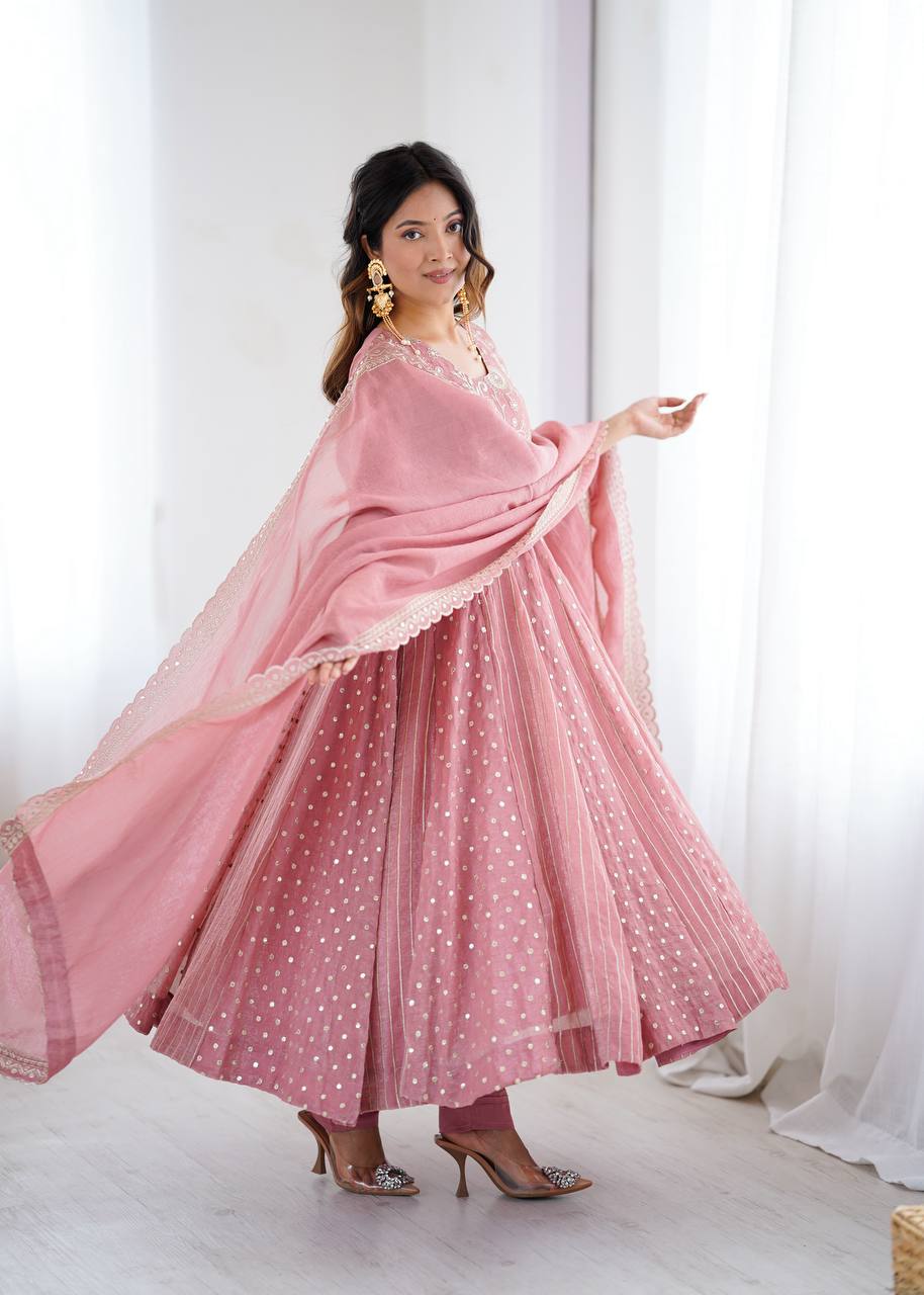 Peach festive wear embroidered Anarkali suit for women