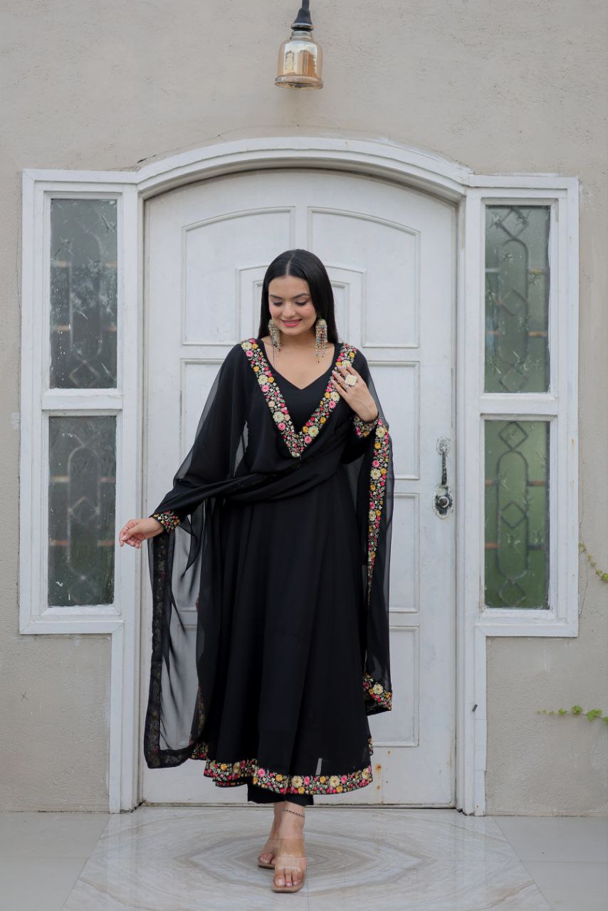 Black georgette embroidered Sathvika designer Anarkali suit