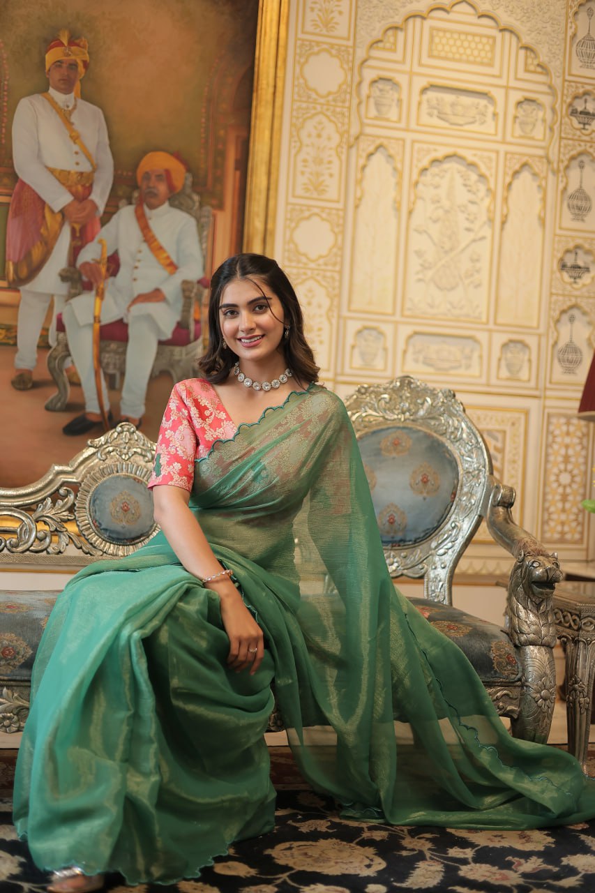 Amoha gold coin green arko cut saree