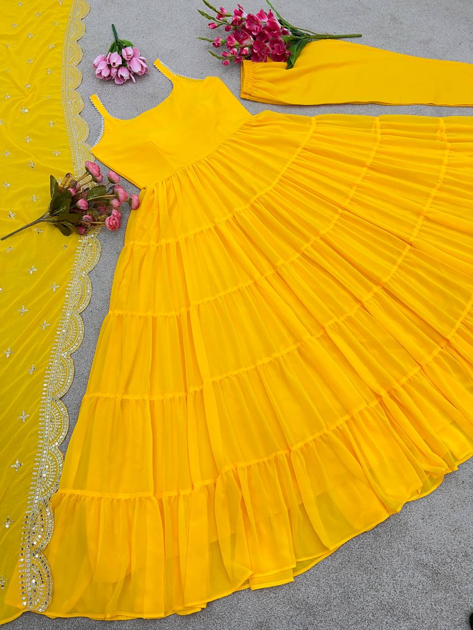 Devayani yellow georgette anarkali gown set