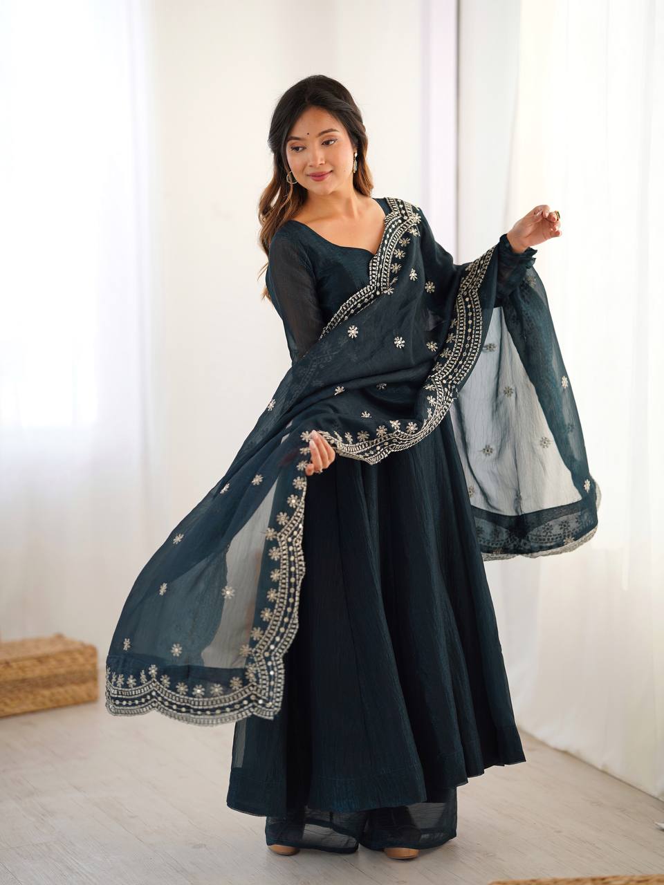 Green Fandy silk Tiya designer Anarkali suit