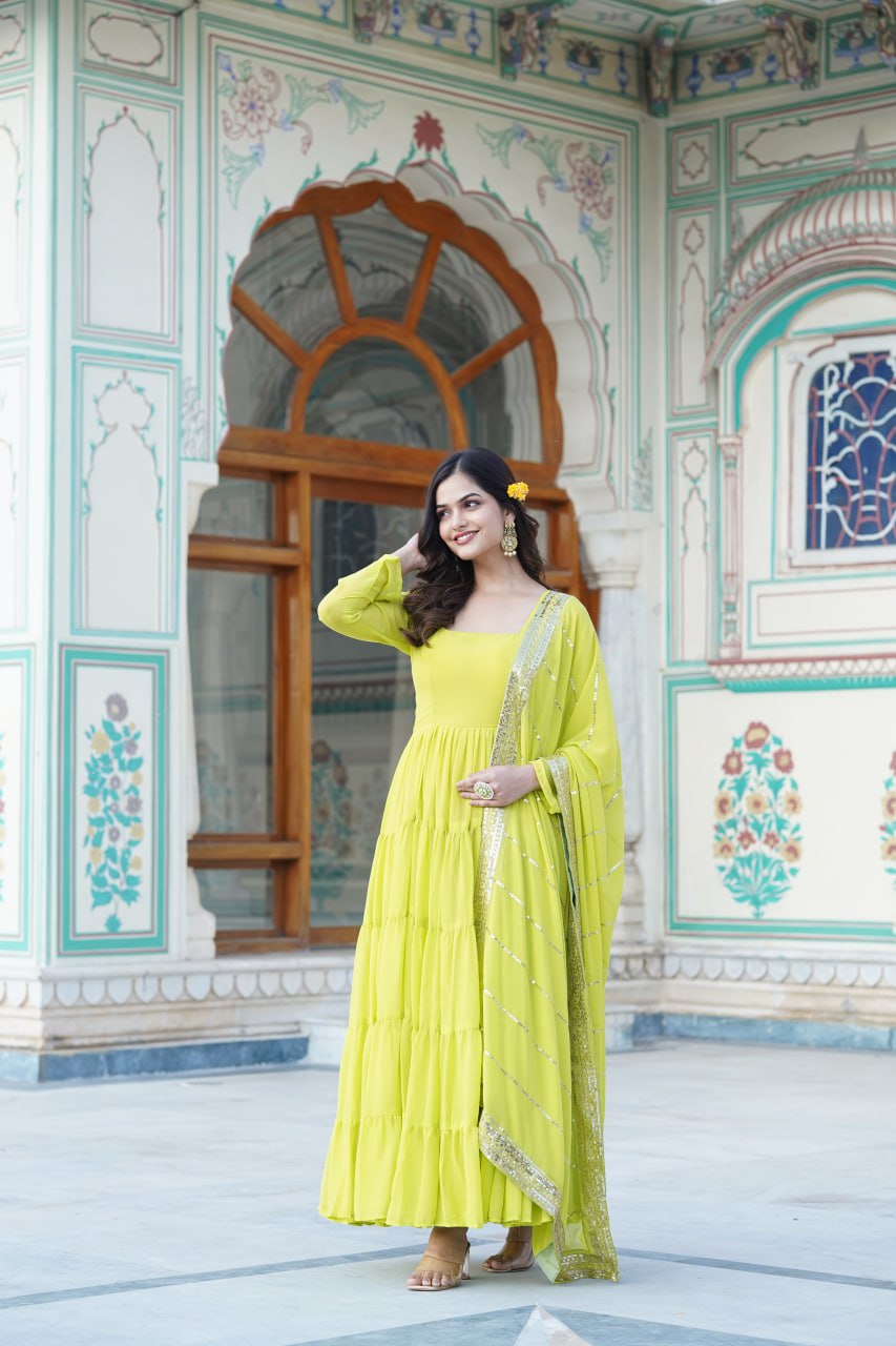 Dakshayani green georgette anarkali gown set