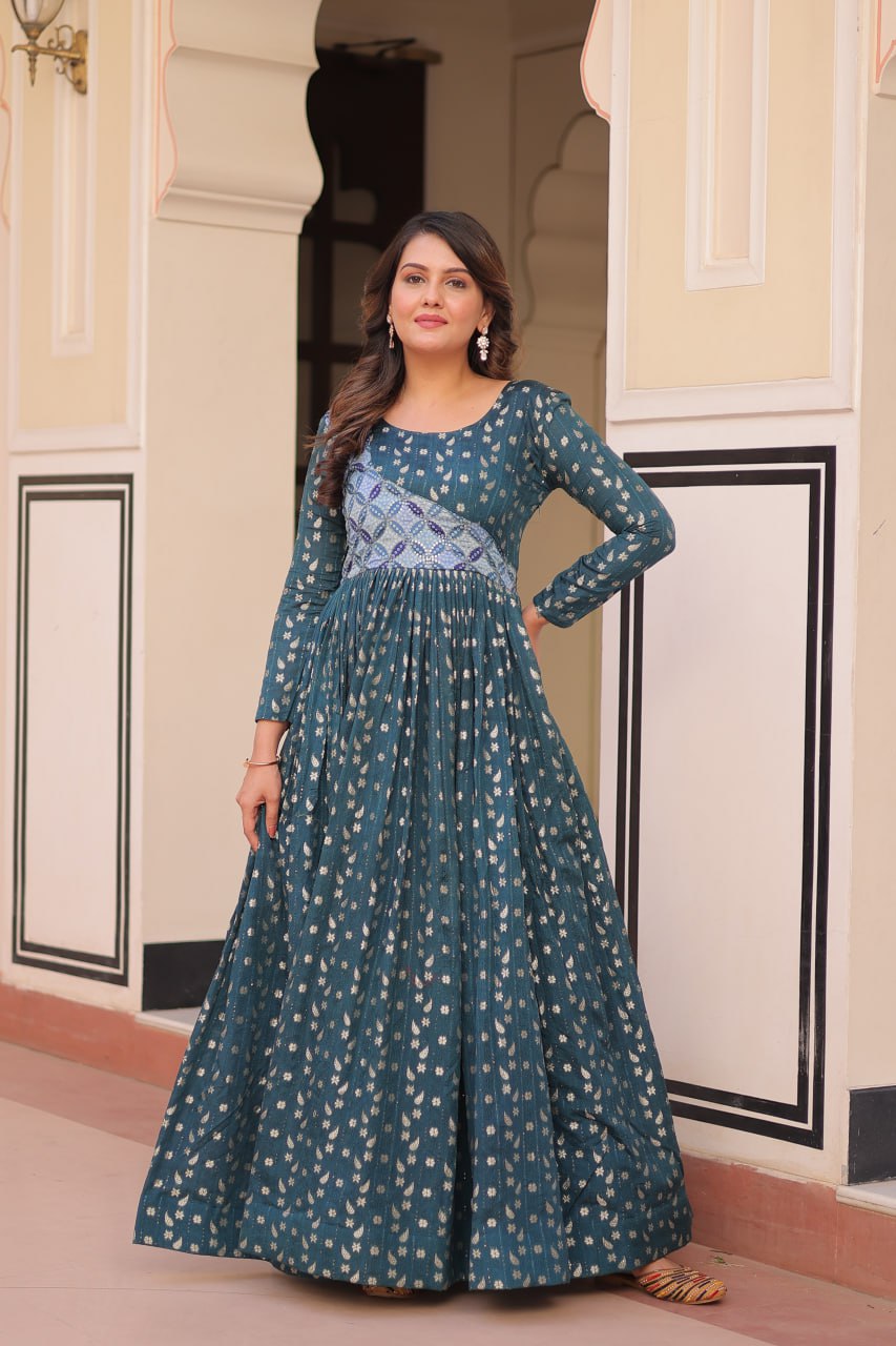 Rama color printed Vani choli flared designer gown