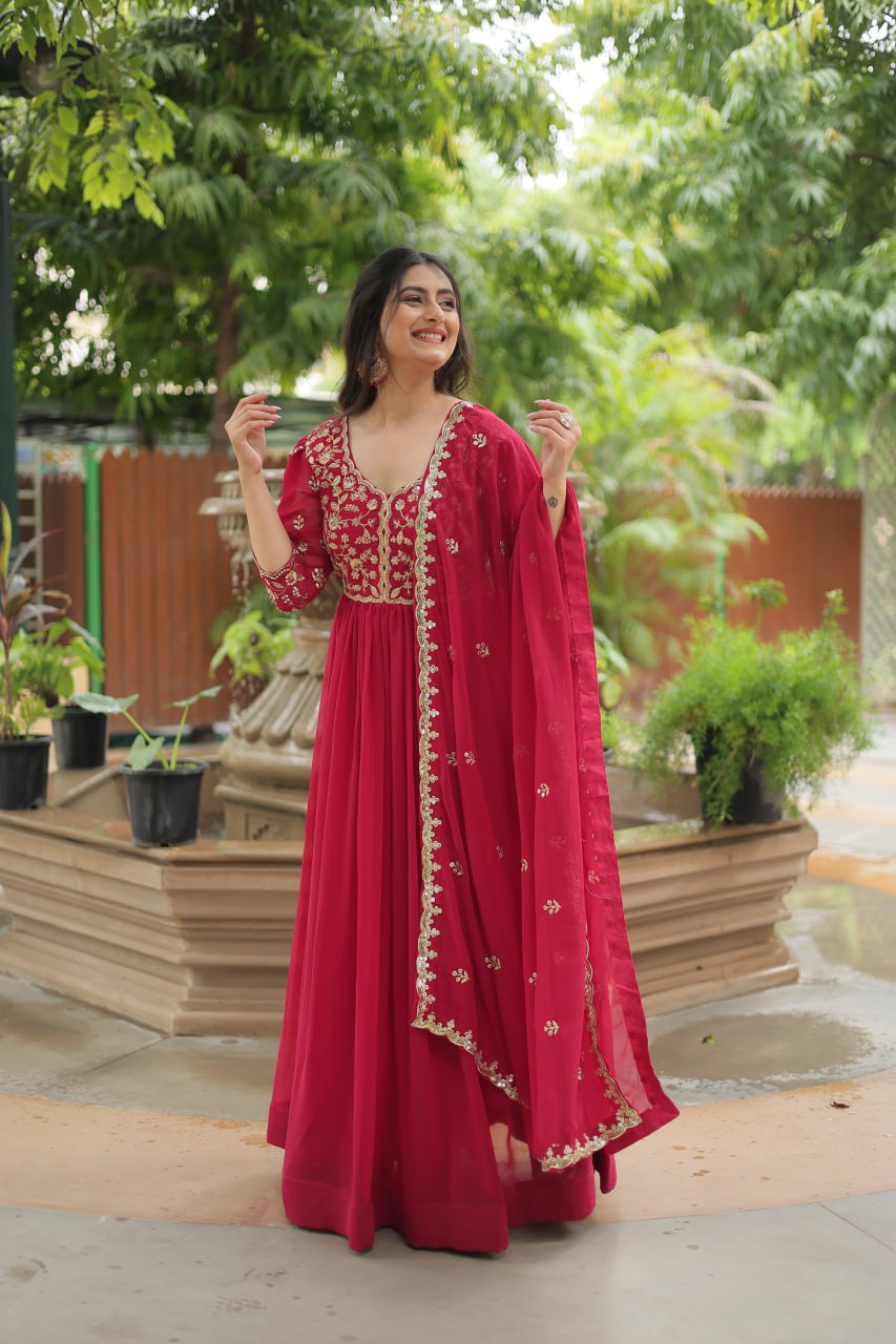 Pink embroidered Jiyanshi designer Anarkali gown