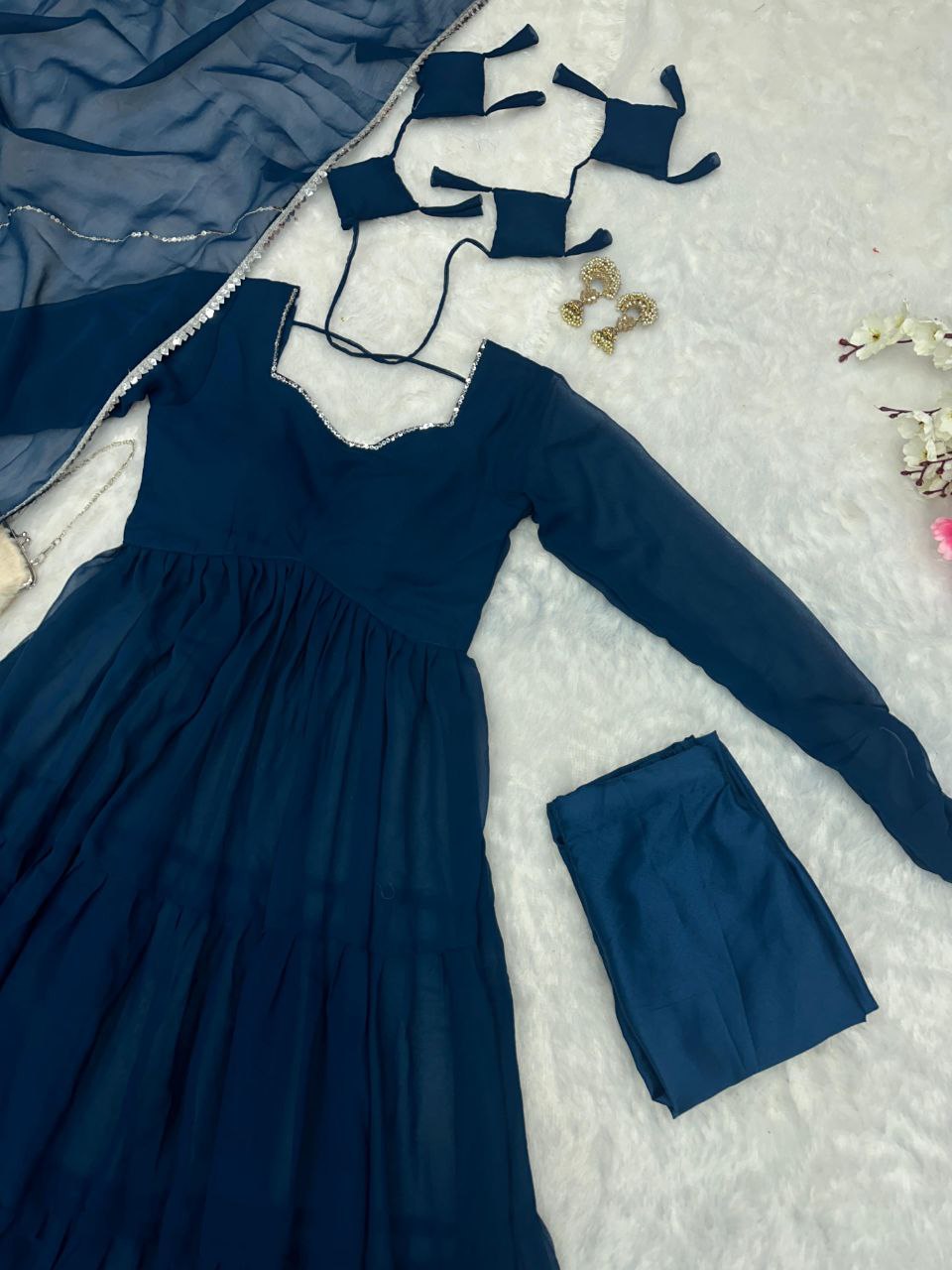 Blue georgette flared Mihika designer Anarkali suit