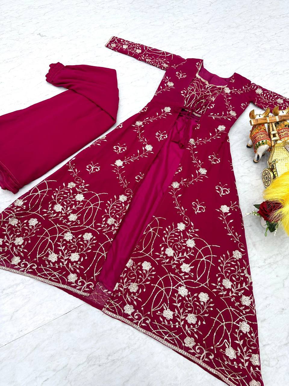 Georgette embroidered Aanshi designer shrug outfit set