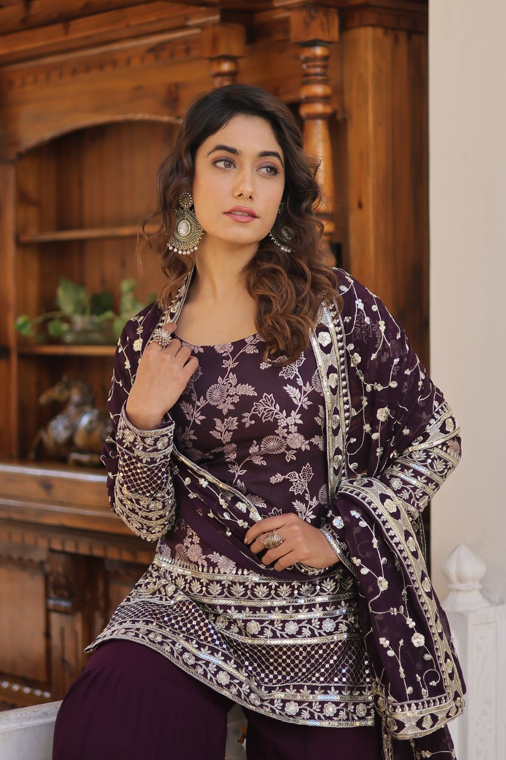 Rambha viscose jacquard sequins kurti sharara set