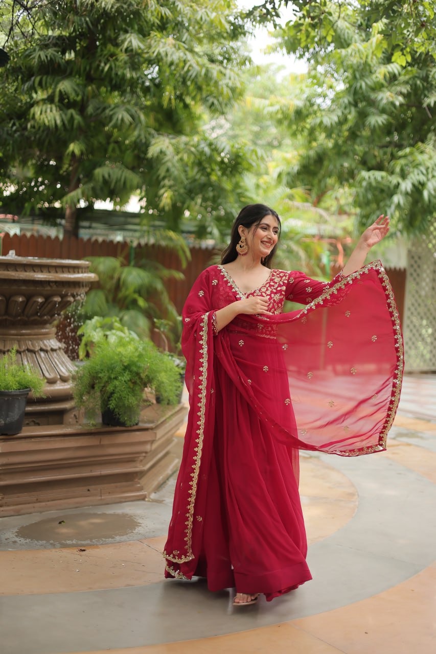 Pink embroidered Jiyanshi designer Anarkali gown