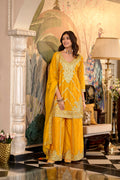 Meera chinon silk embroidered designer kurti sharara set