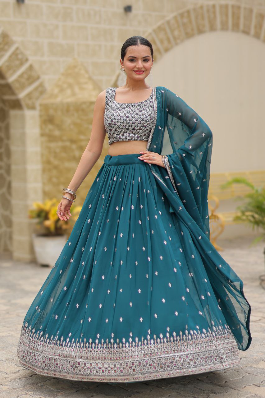 Faux georgette sequins embroidered Avira designer lehenga