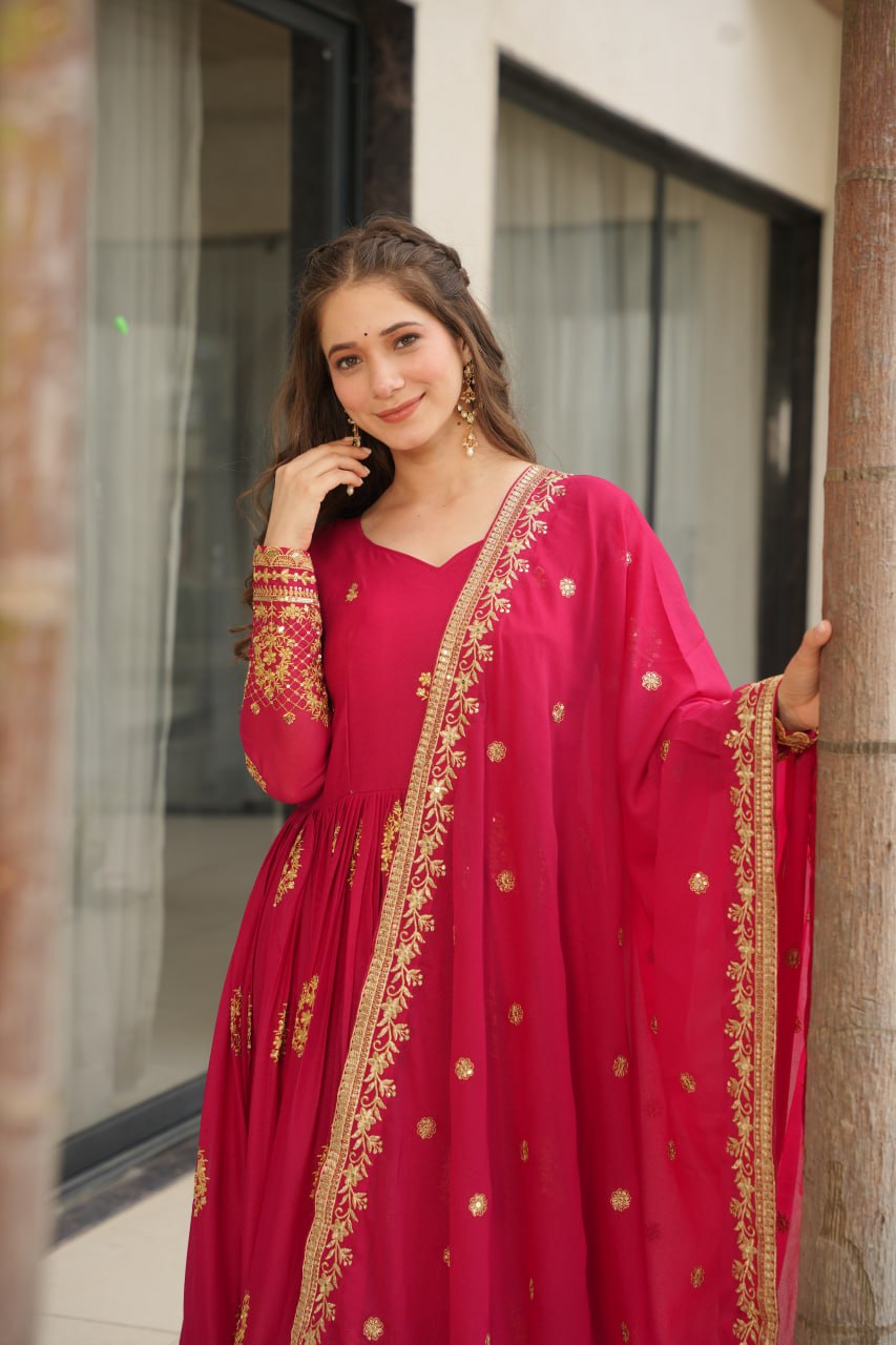 Rudrika pink georgette embroidery gown