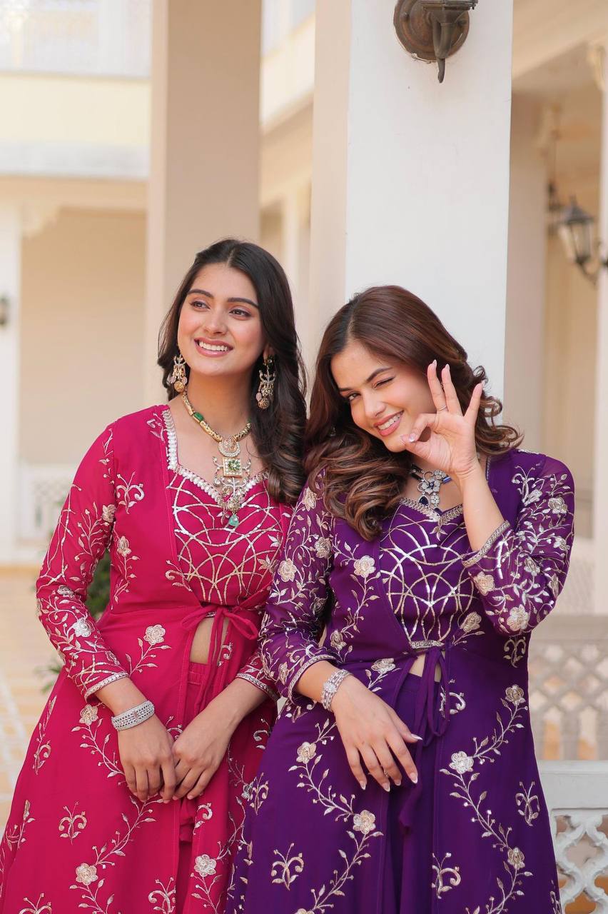 Georgette embroidered Aanshi designer shrug outfit set