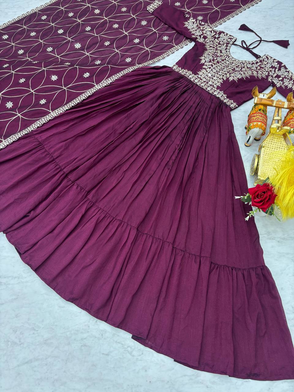 Piya wine Vichitra silk gown with sequins embroidery and dupatta