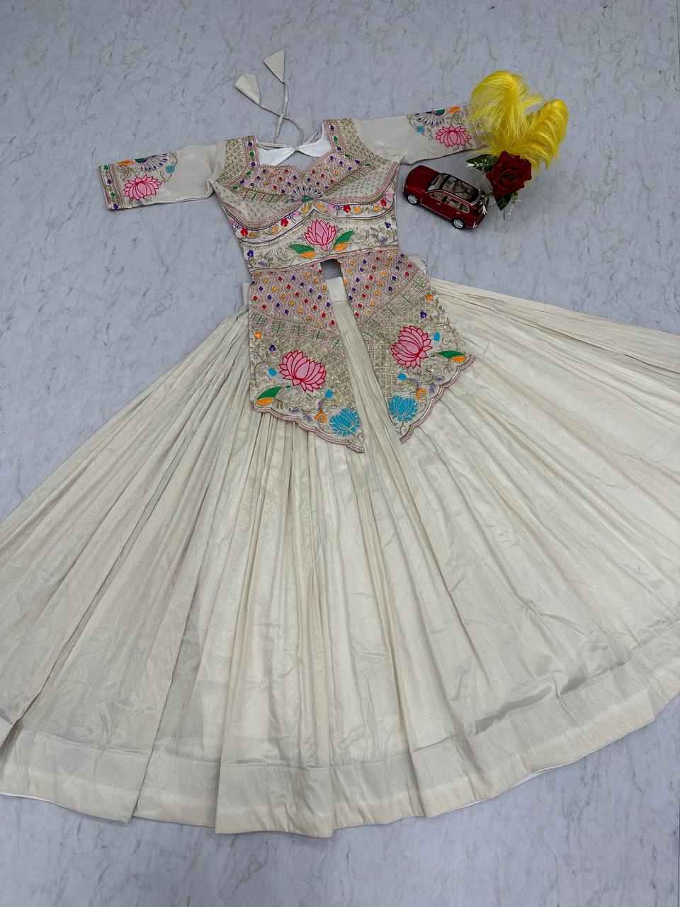 Neerja off-white Cosmos silk crop top lehenga choli with embroidery and sequins work