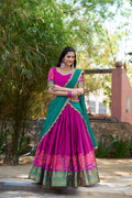 Pink cotton silk embroidered lehenga choli set with dupatta