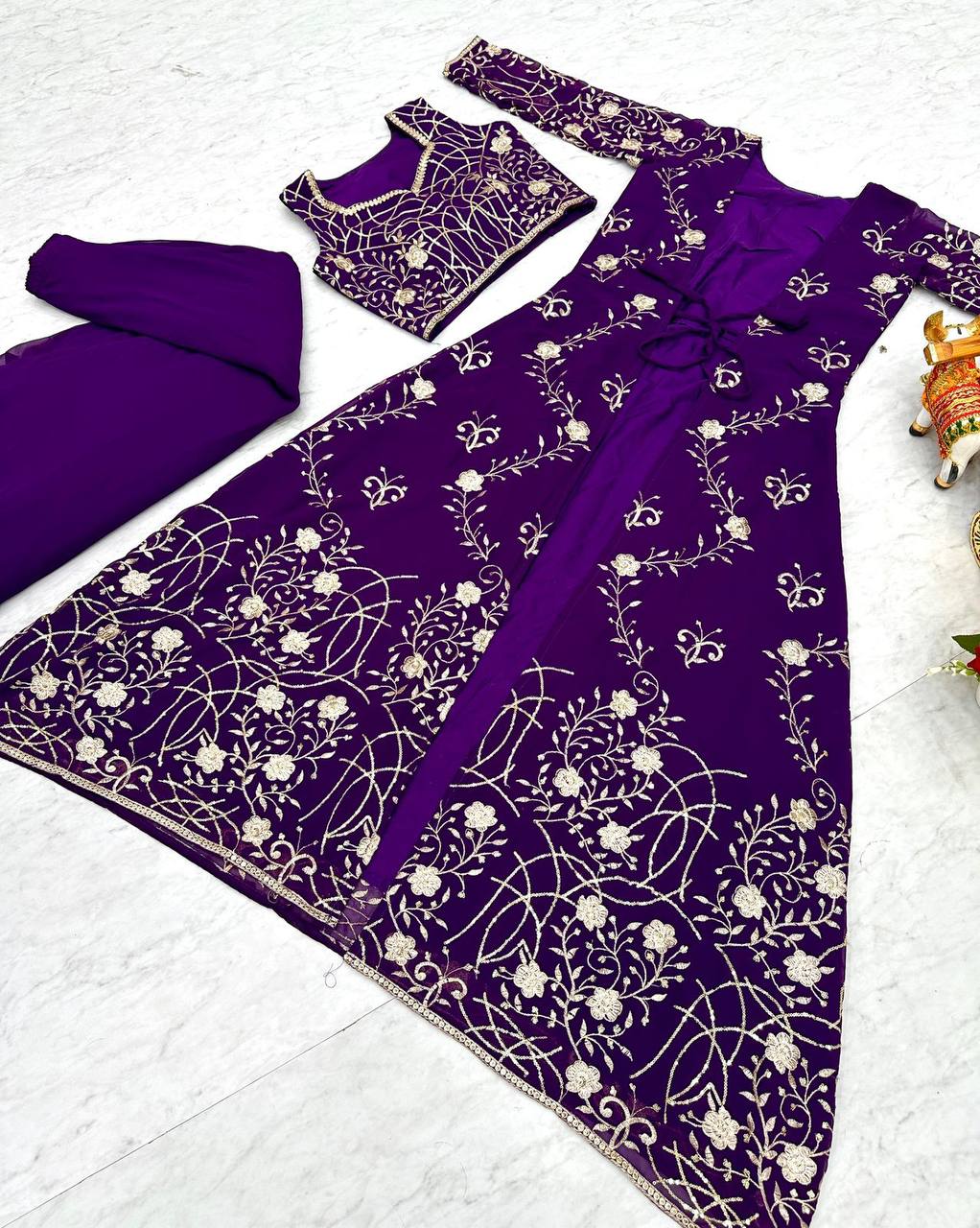 Georgette embroidered Aanshi designer shrug outfit set