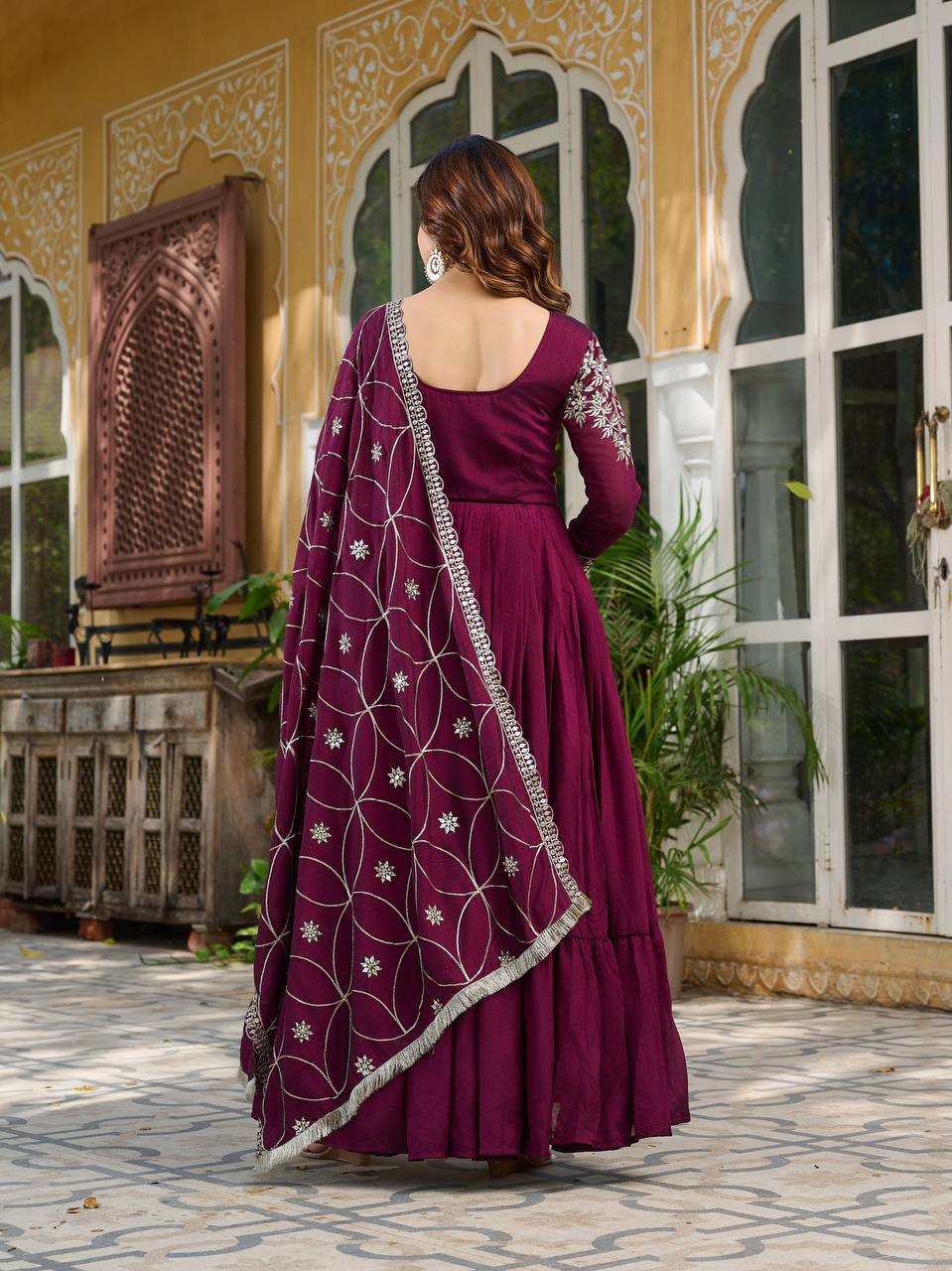 Piya wine Vichitra silk gown with sequins embroidery and dupatta