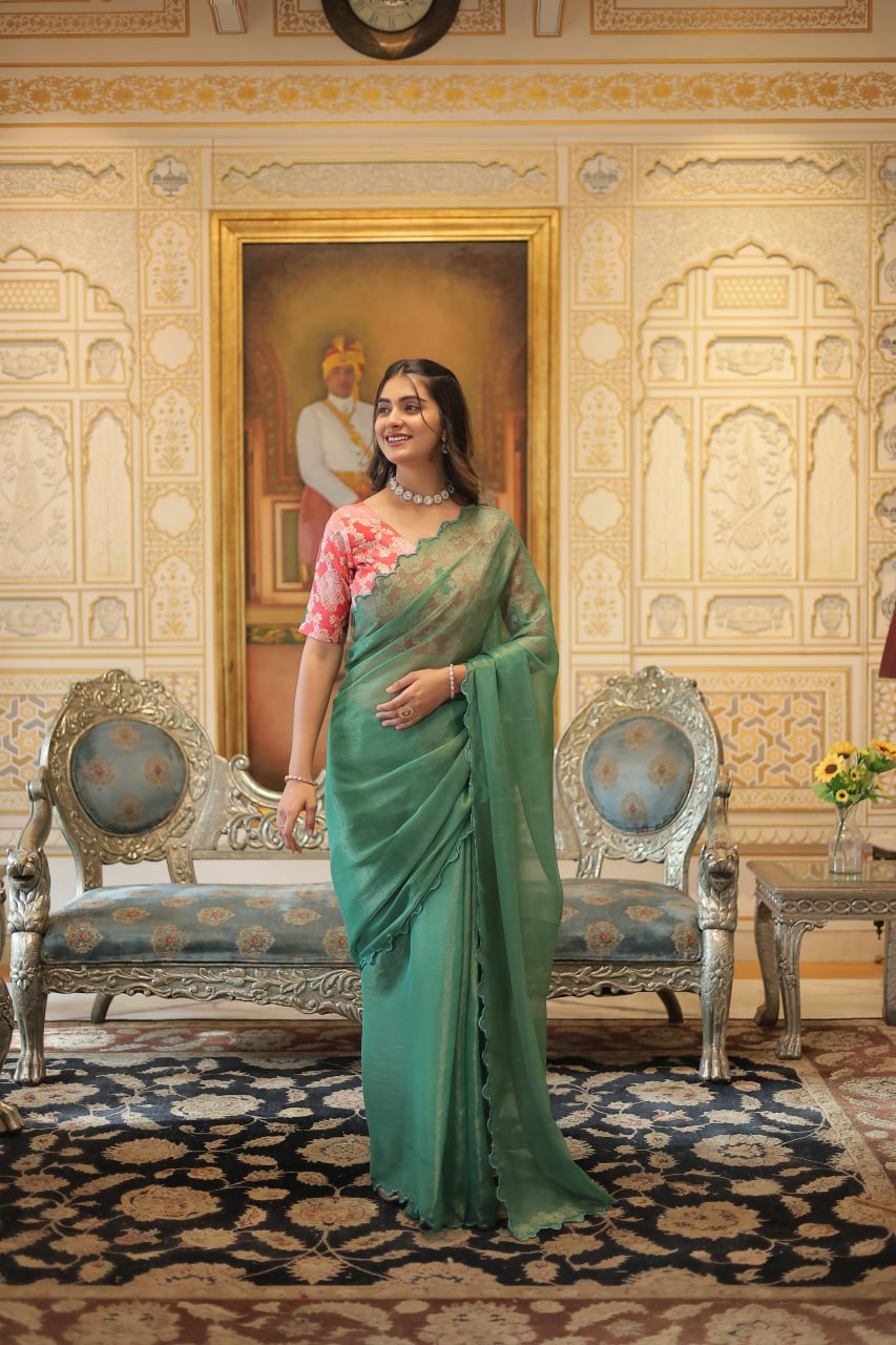 Amoha gold coin green arko cut saree