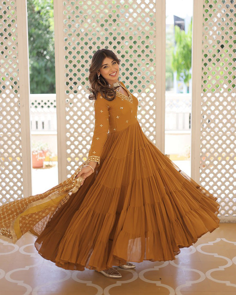 Ridhika mustard yellow georgette anarkali gown suit set