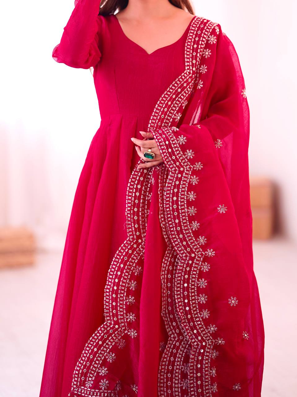 Pink Fandy silk Tiya designer Anarkali suit