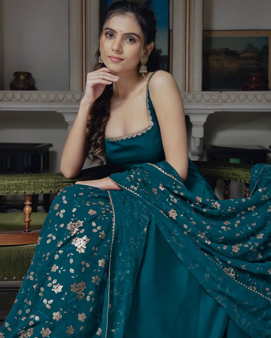 Manjula maroon anarkali gown suit set