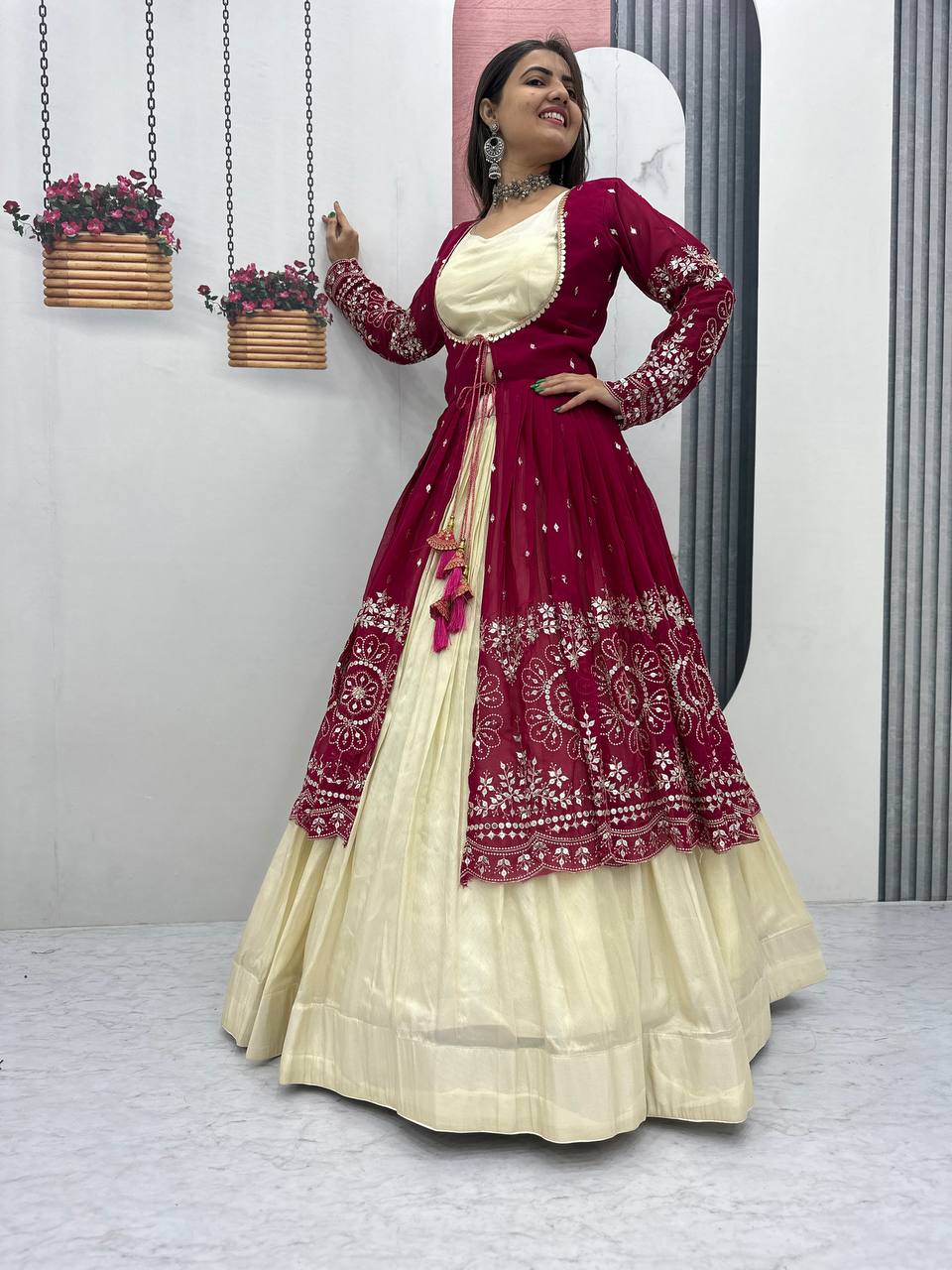 Tulika pink Cosmos silk lehenga choli with heavy thread and sequins work with shrug
