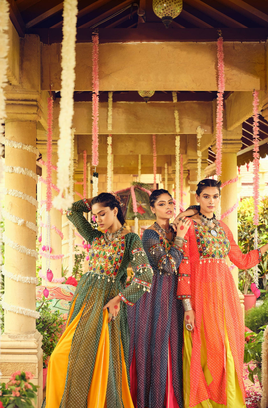 Orange pure rayon canvas patta embroidered mirror work lehenga choli
