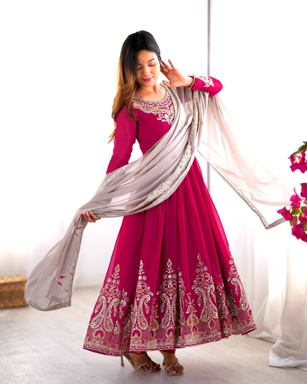 Pink georgette embroidered Tejvini designer gown