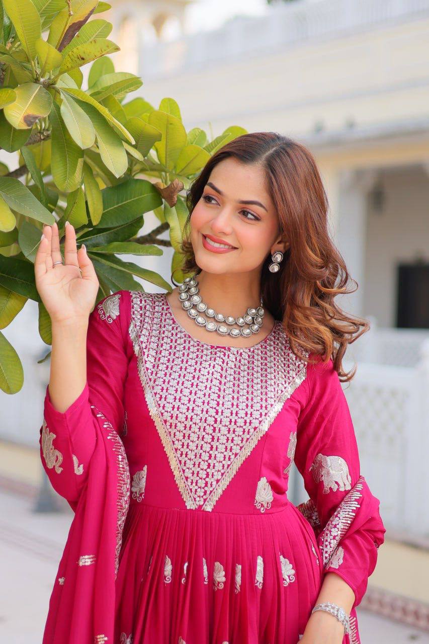 Pink georgette embroidered Veronika designer Anarkali gown