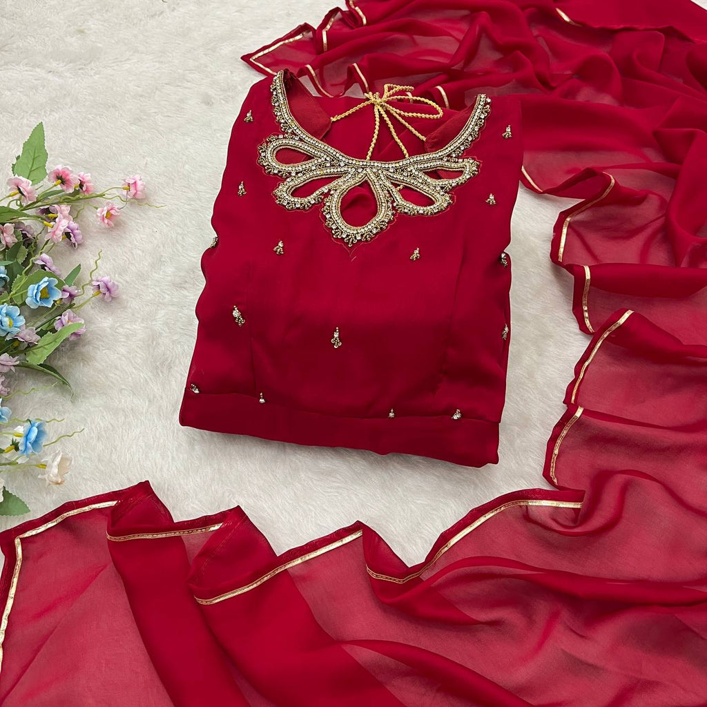 Samiksha red georgette embroidered Anarkali gown set