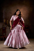 Pink jacquard silk weaving work lehenga choli with dupatta and lace border
