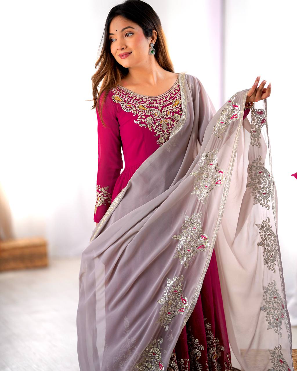 Pink georgette embroidered Tejvini designer gown