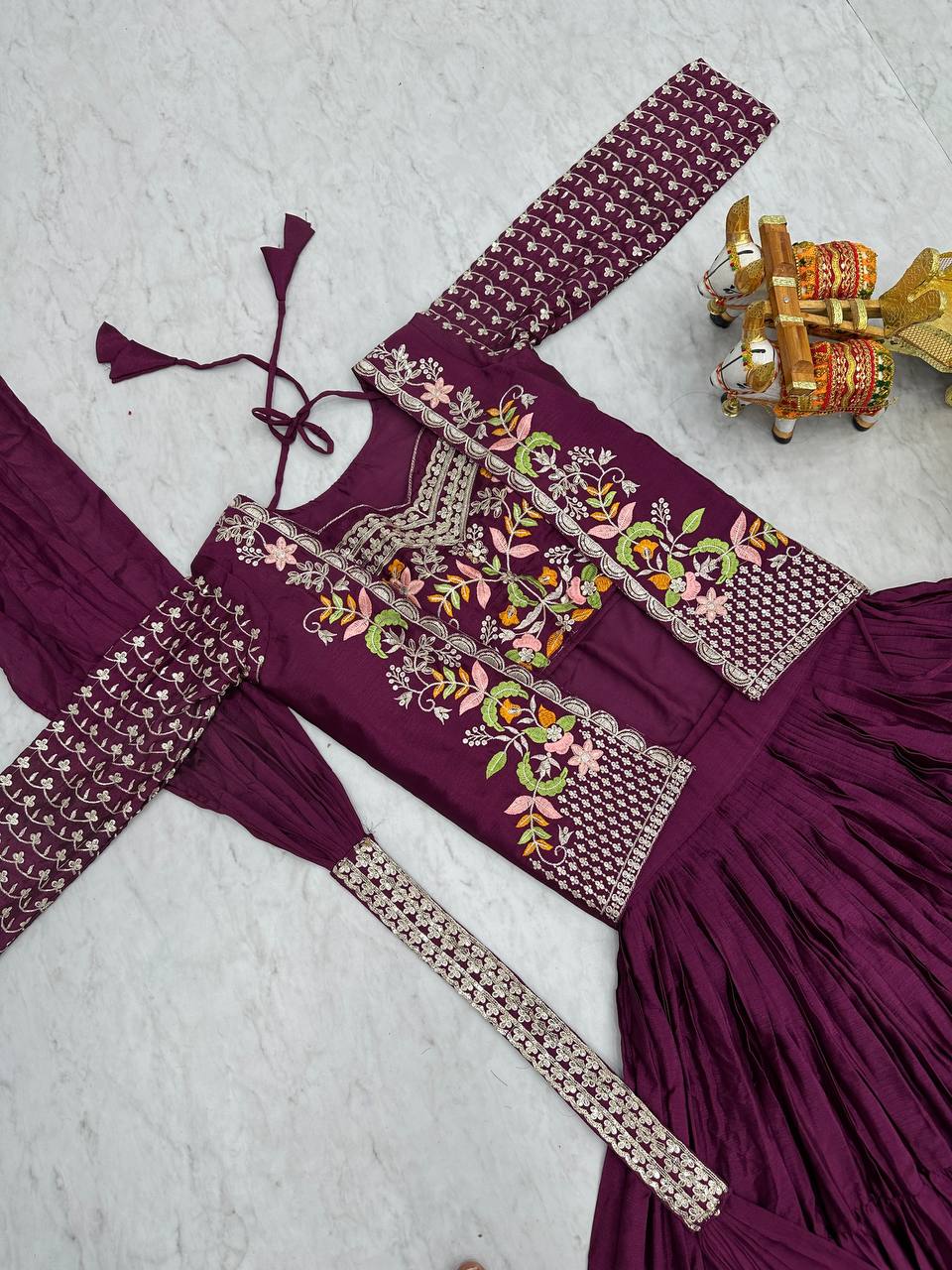 Maanvi purple festive wear embroidered lehenga choli with koti