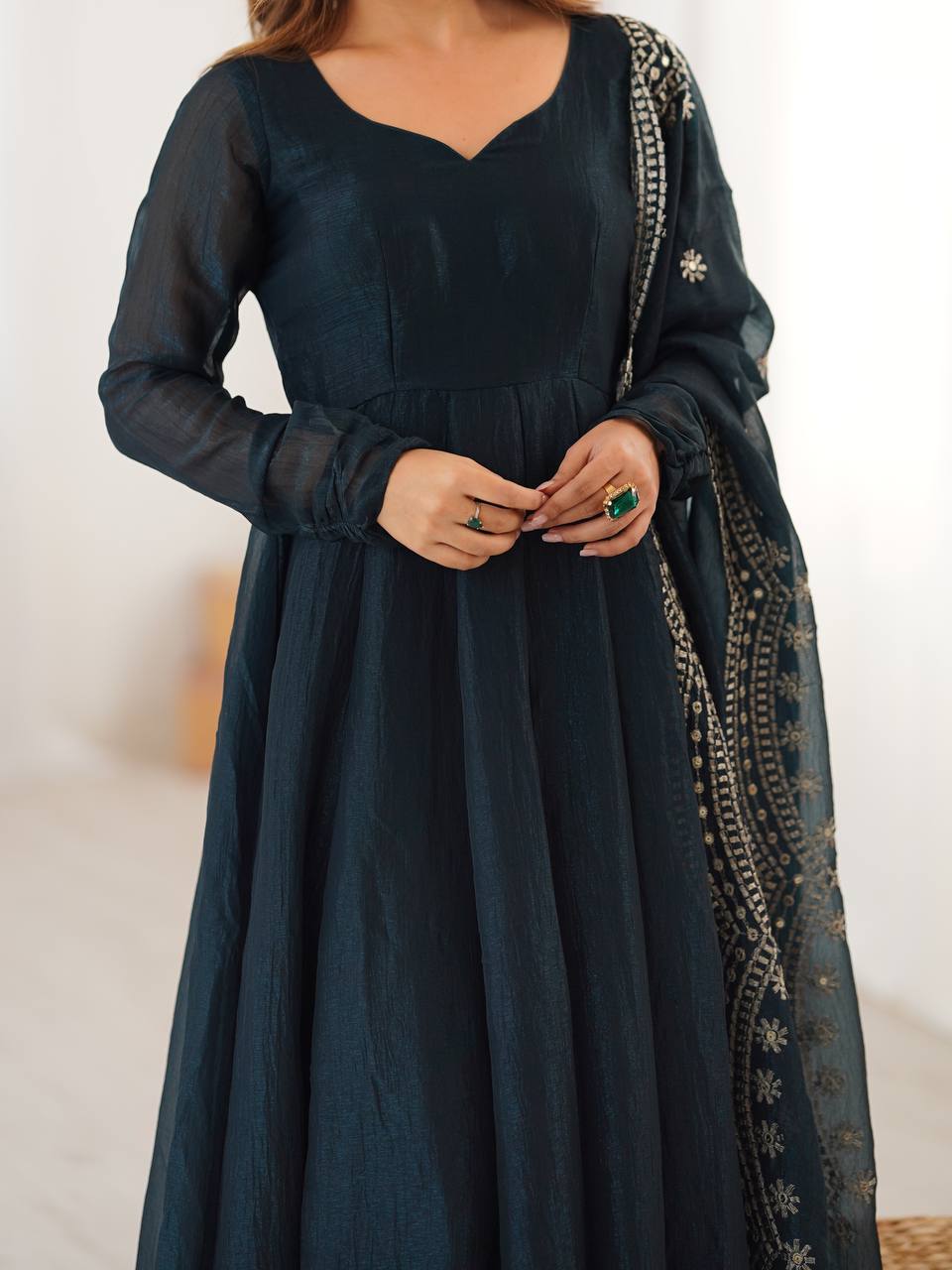 Green Fandy silk Tiya designer Anarkali suit