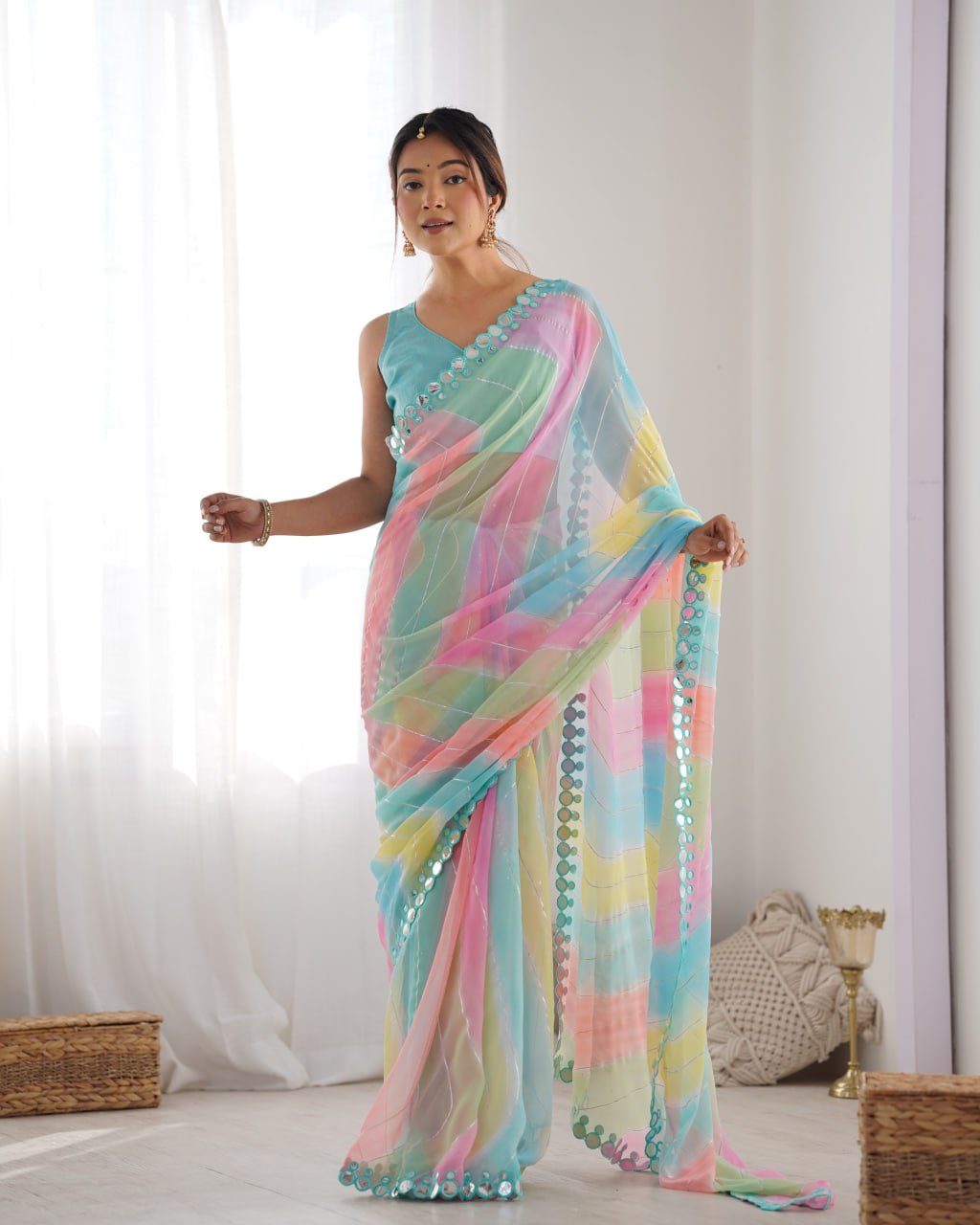 Multicolor georgette mirror work Isha designer saree