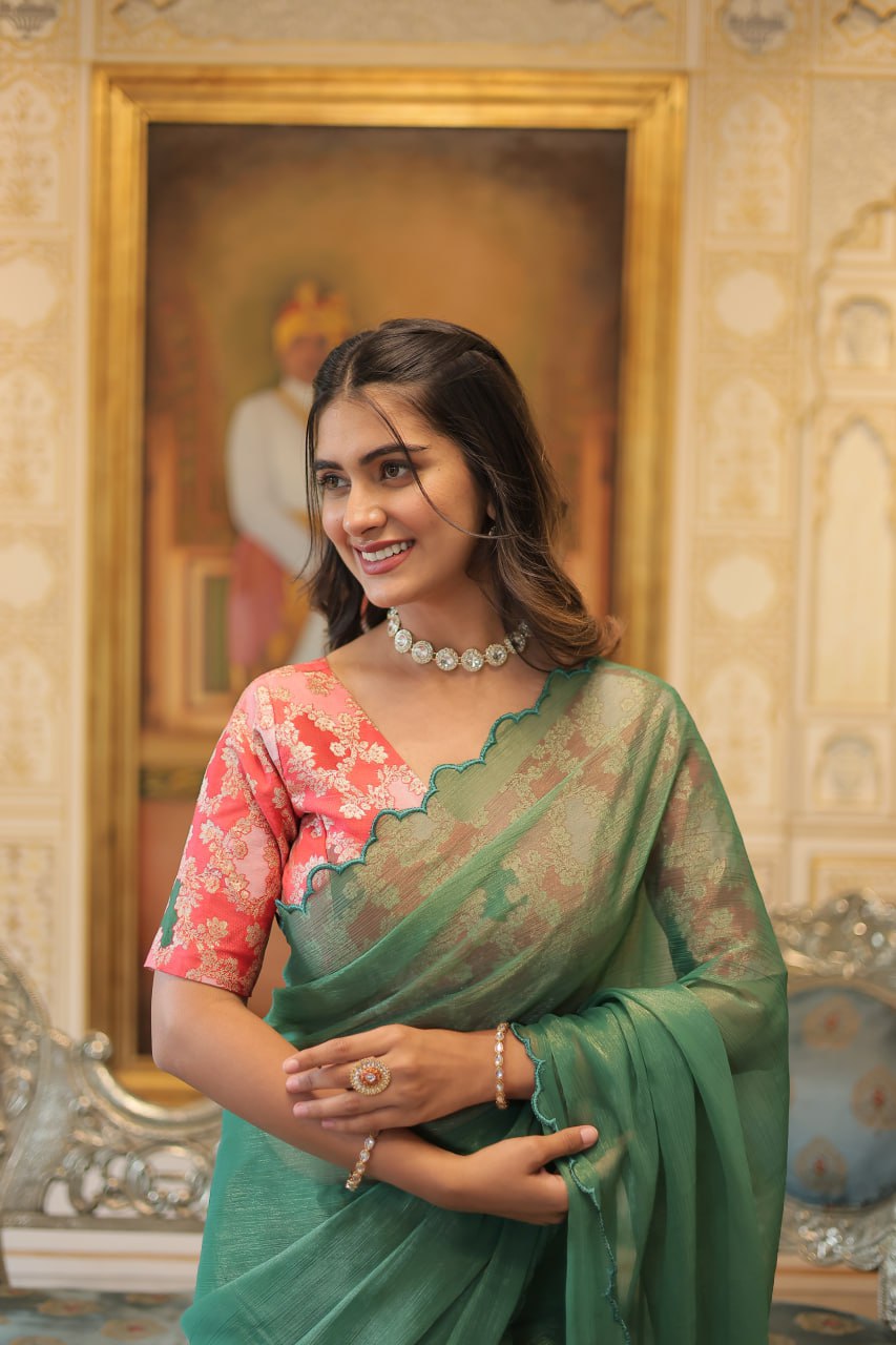 Amoha gold coin green arko cut saree
