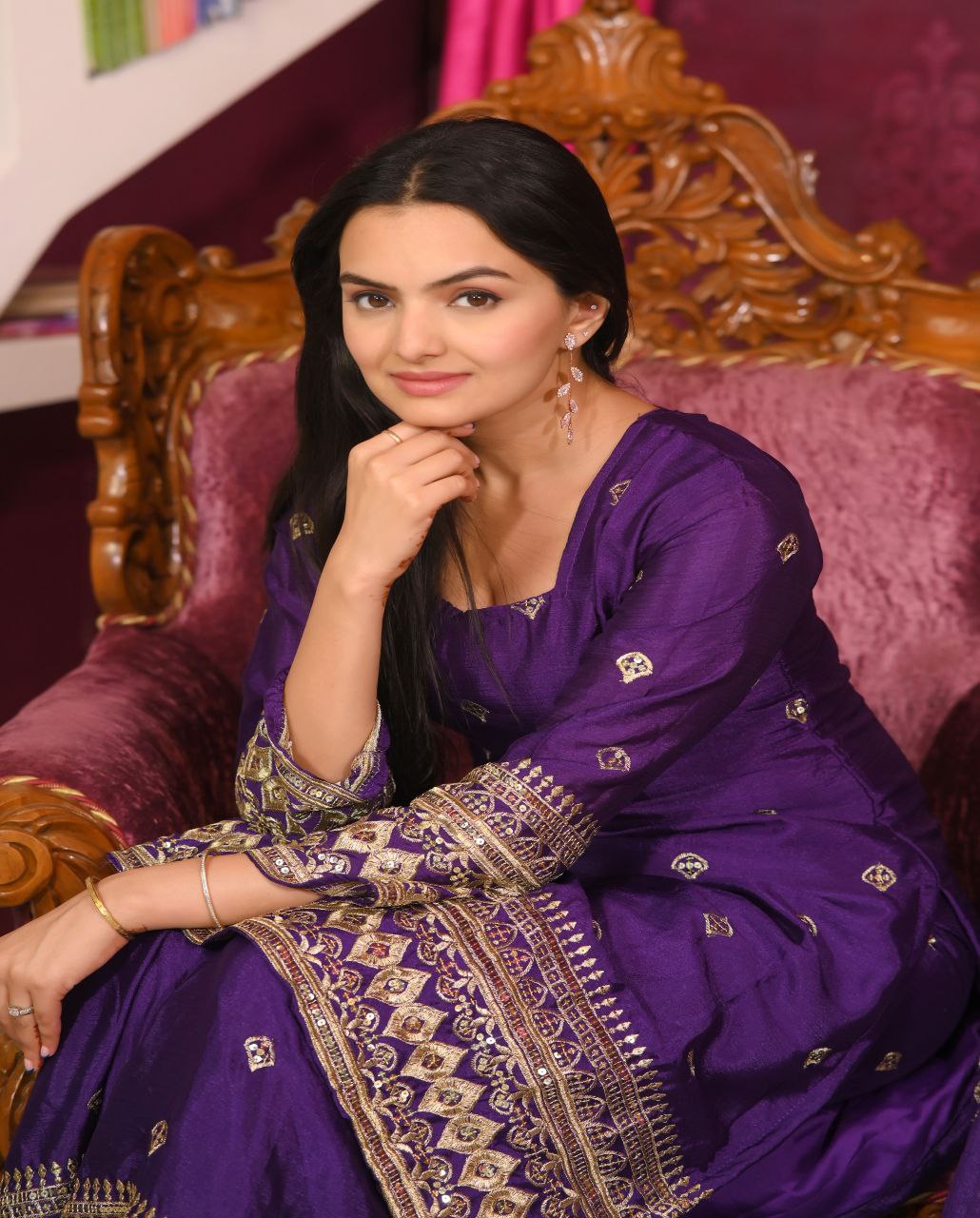 Purple chinon embroidered Svara designer sharara suit