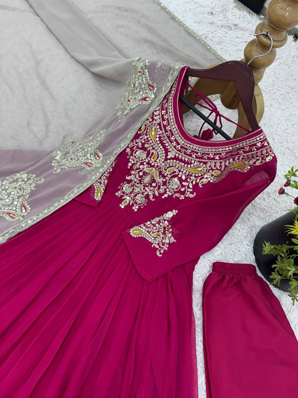 Pink georgette embroidered Tejvini designer gown