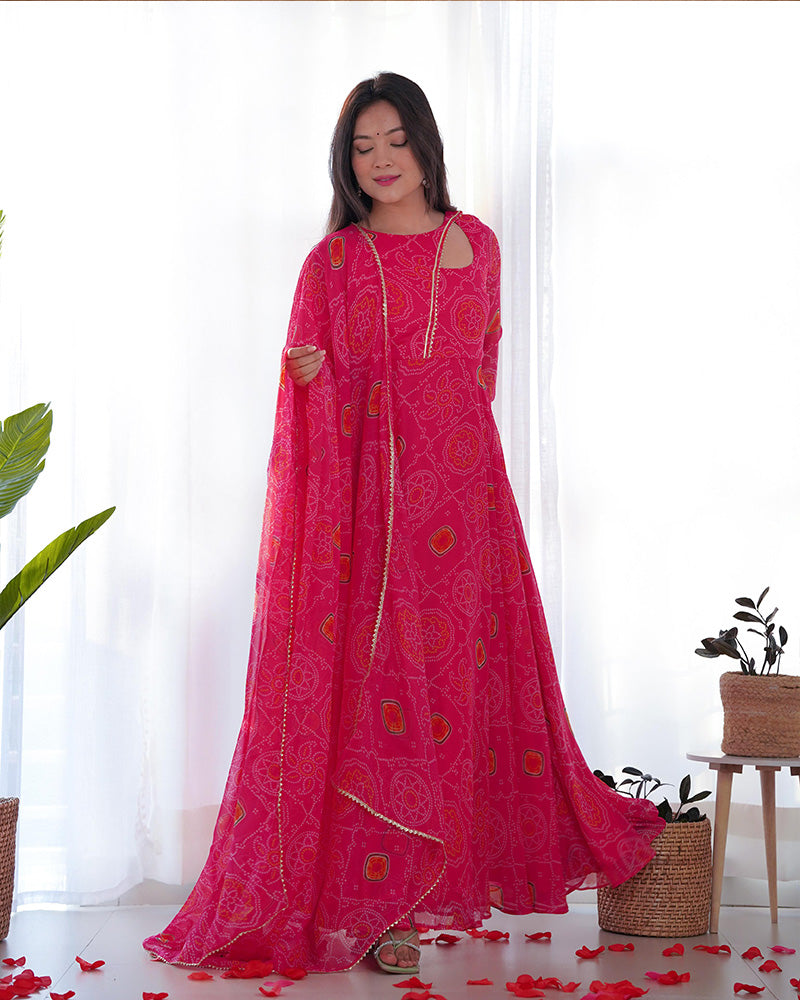 Kaveri pink printed chiffon anarkali set
