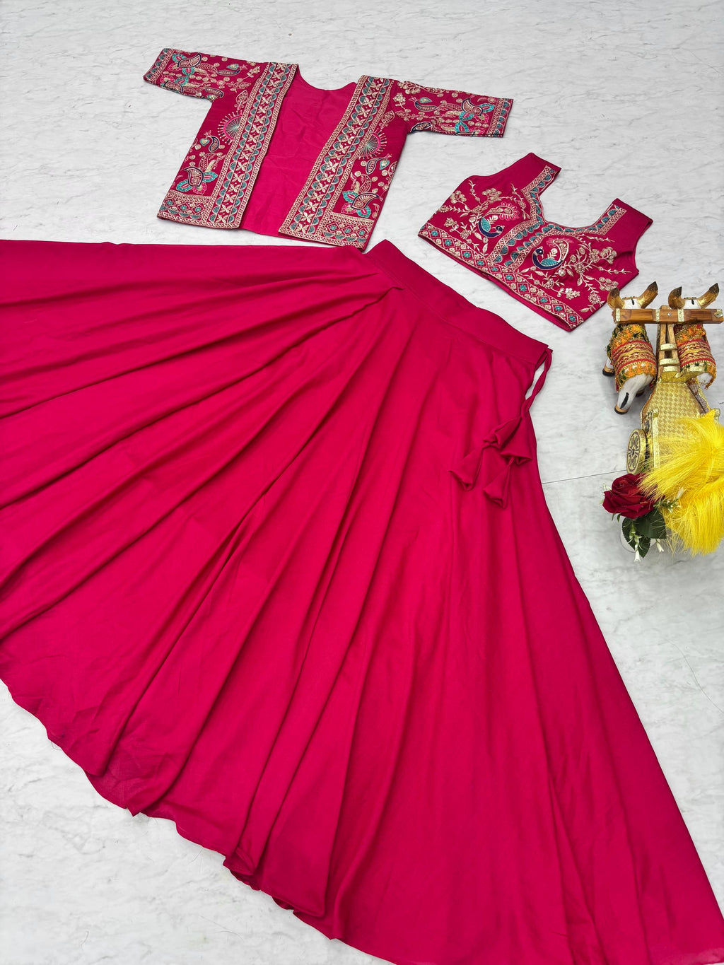 Devisha pink Vichitra silk lehenga choli with embroidered koti