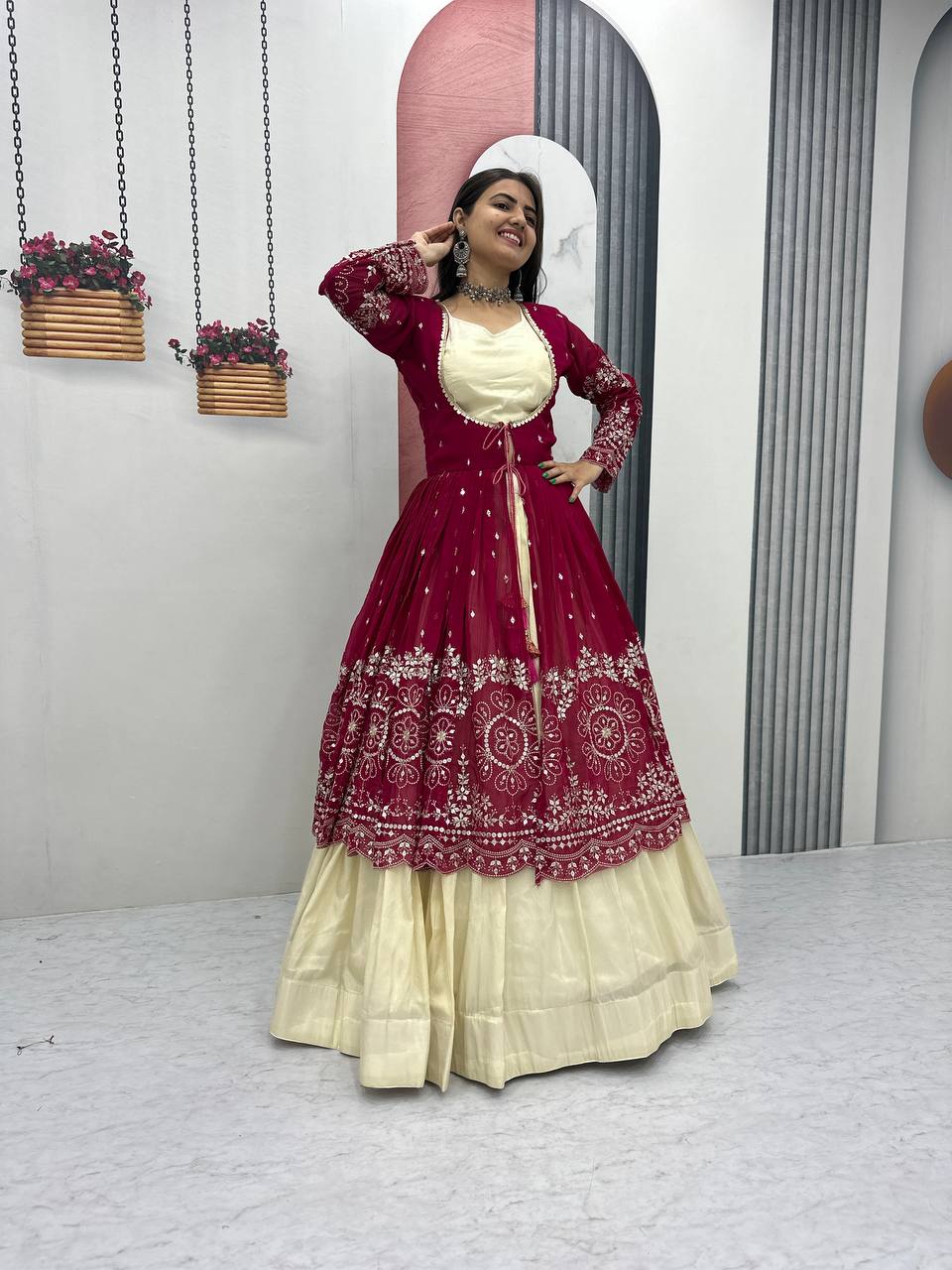 Tulika pink Cosmos silk lehenga choli with heavy thread and sequins work with shrug