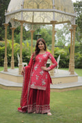 Medhasvi pink chinon embroidered kurti sharara set