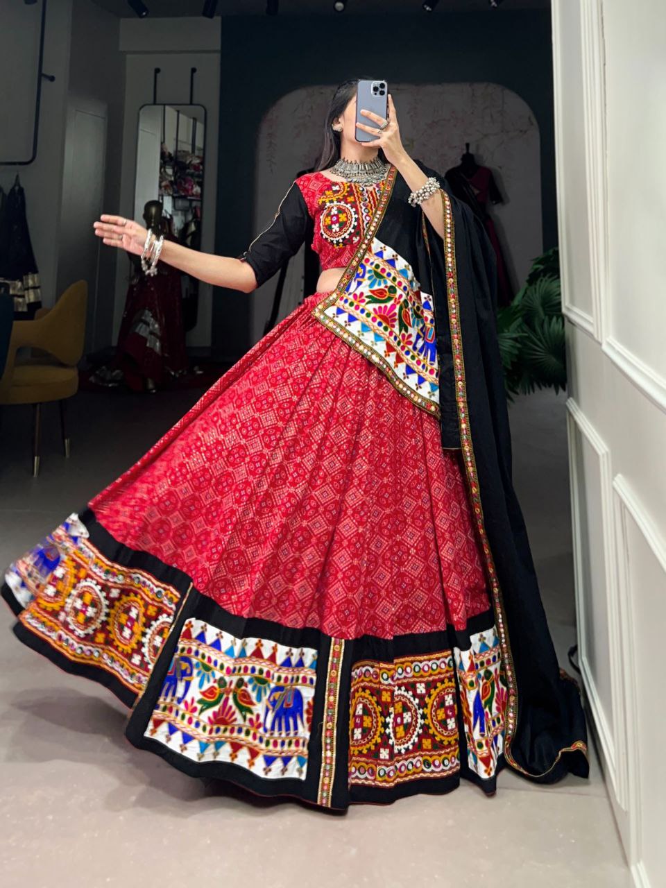 Black festive wear rayon lehenga choli with mirror embroidery