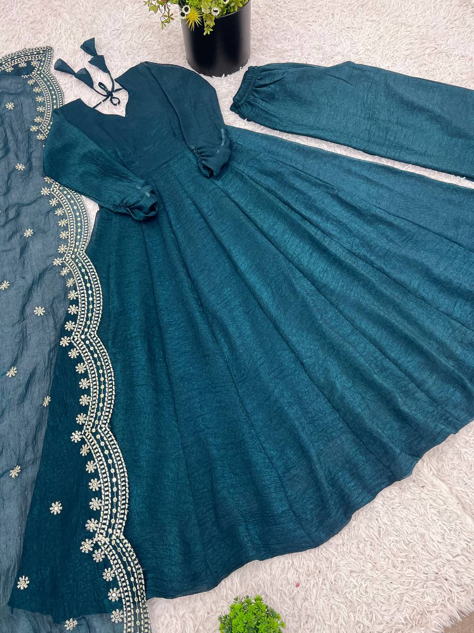 Green Fandy silk Tiya designer Anarkali suit