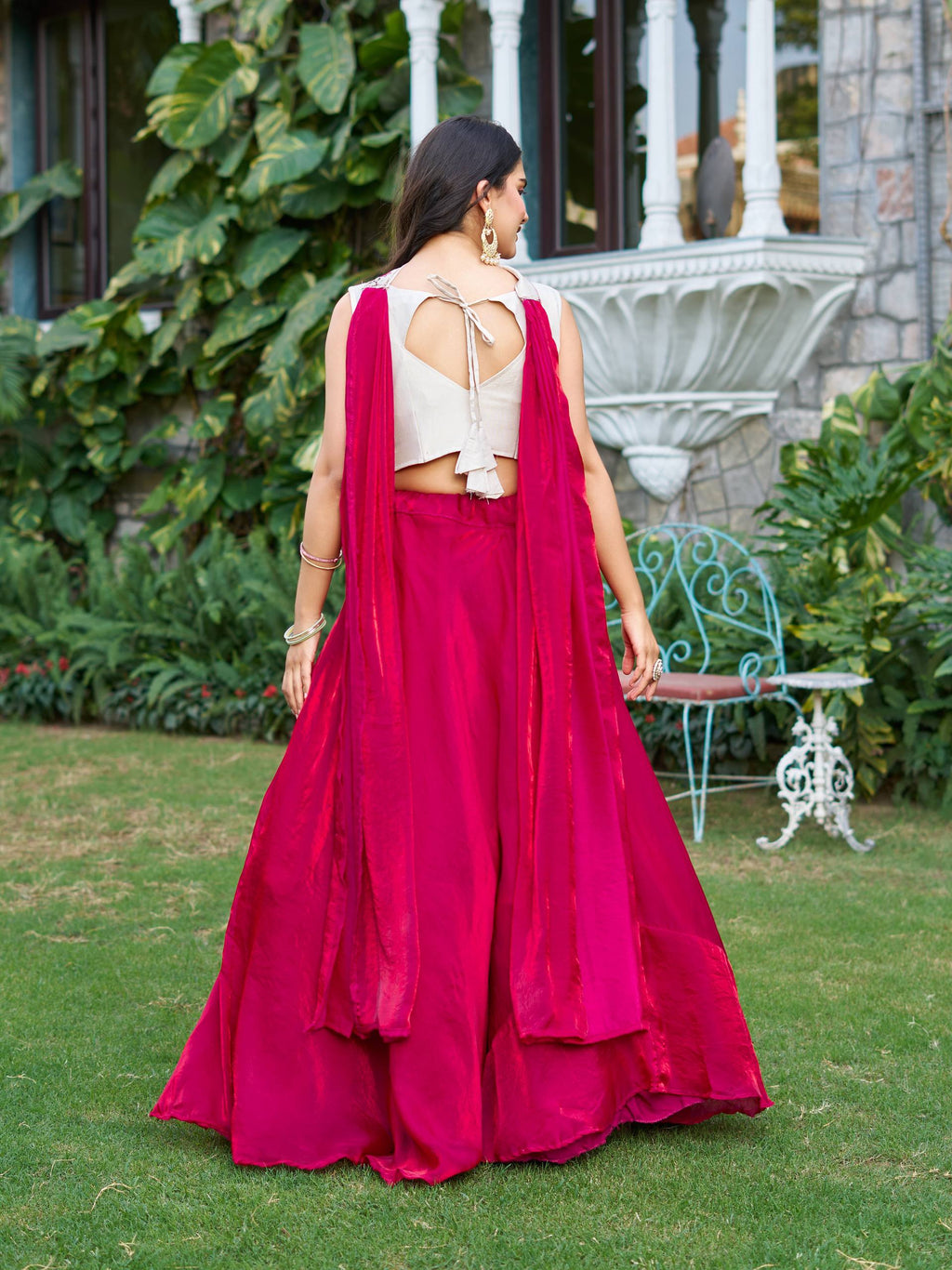 Tanu pink tissue silk lehenga choli with sequins thread work and dupatta