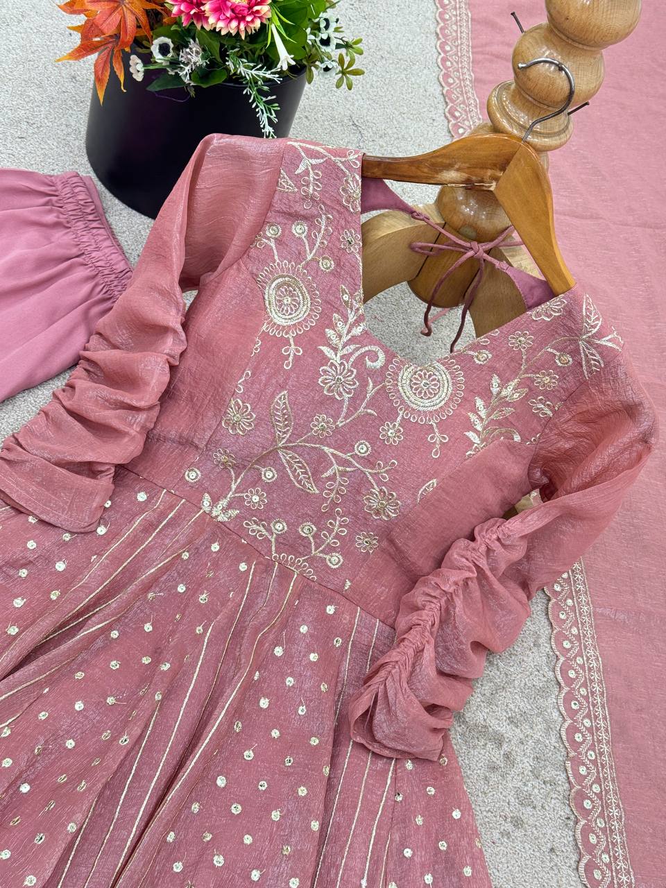 Peach festive wear embroidered Anarkali suit for women
