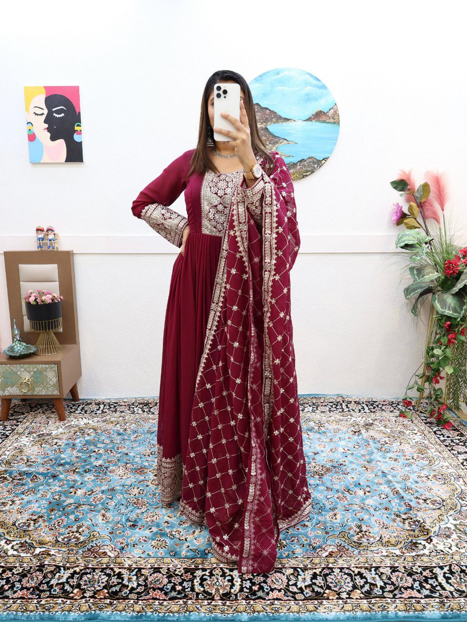 Brindha maroon georgette anarkali gown set