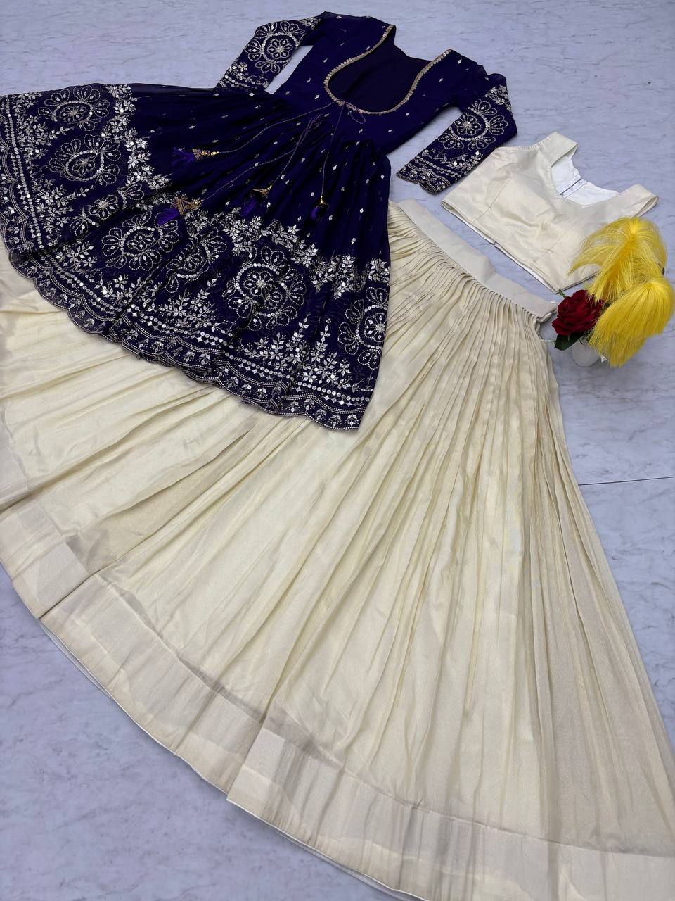 Tulika navy blue Cosmos silk lehenga choli with heavy thread and sequins work with shrug