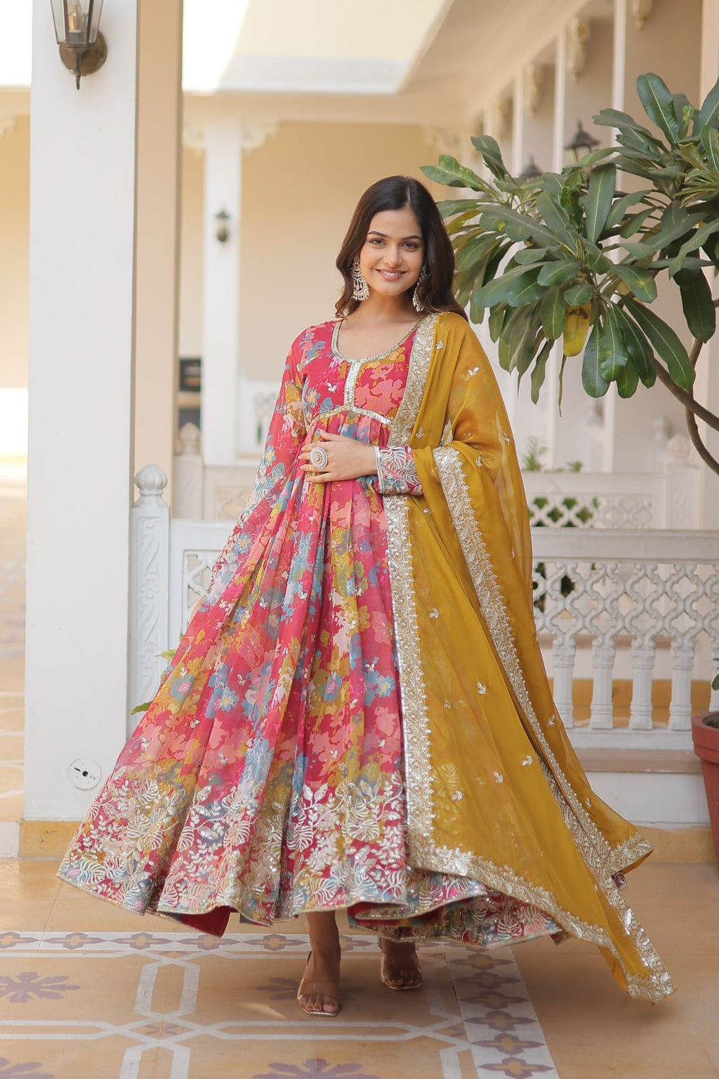 Matrika Pink Georgette Embroidered Anarkali Gown Set