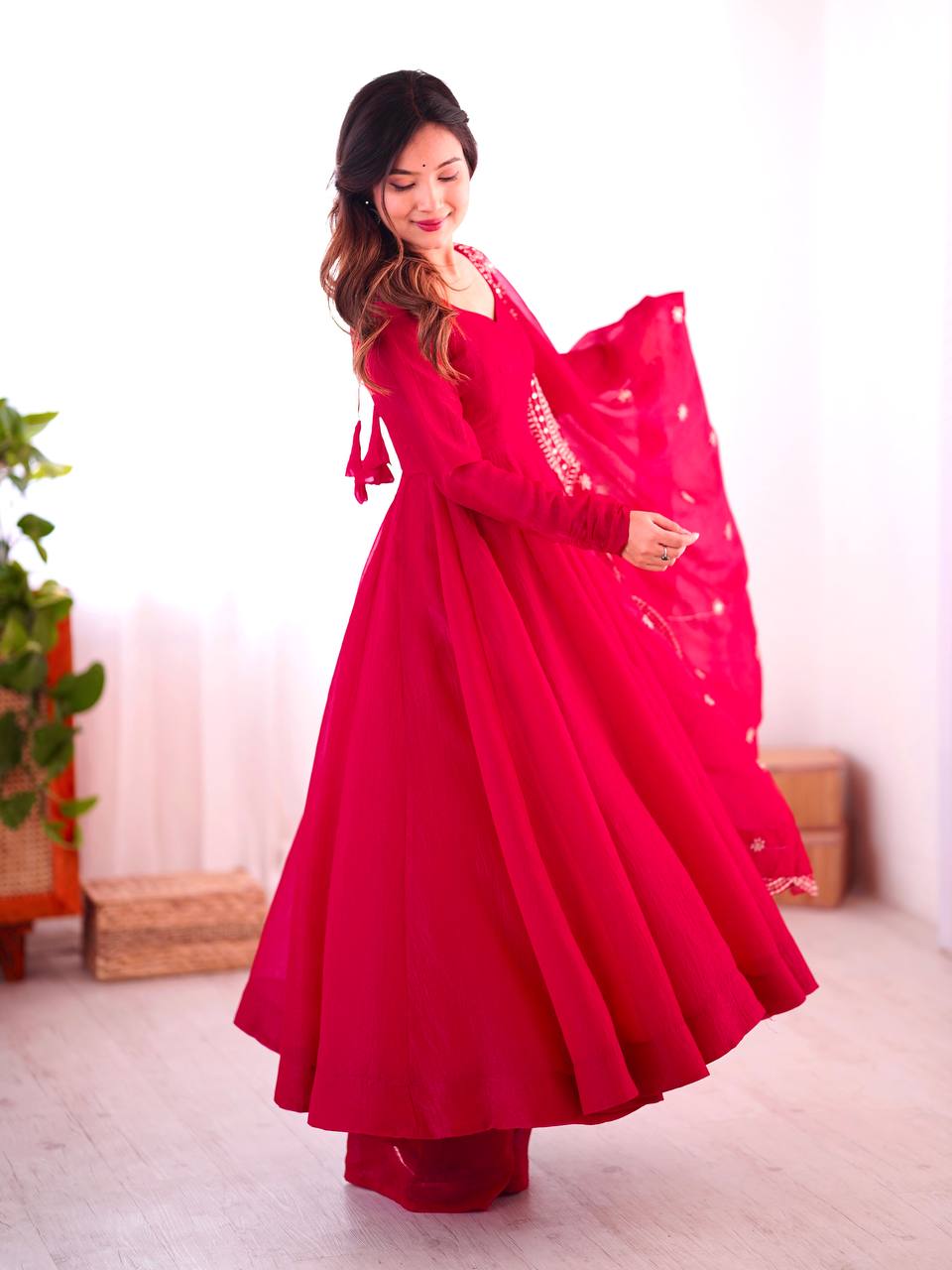 Pink Fandy silk Tiya designer Anarkali suit